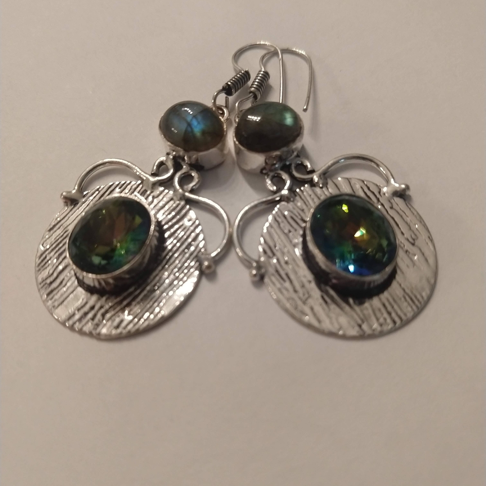 Labradorite And Multicolour Gem Earrings 925